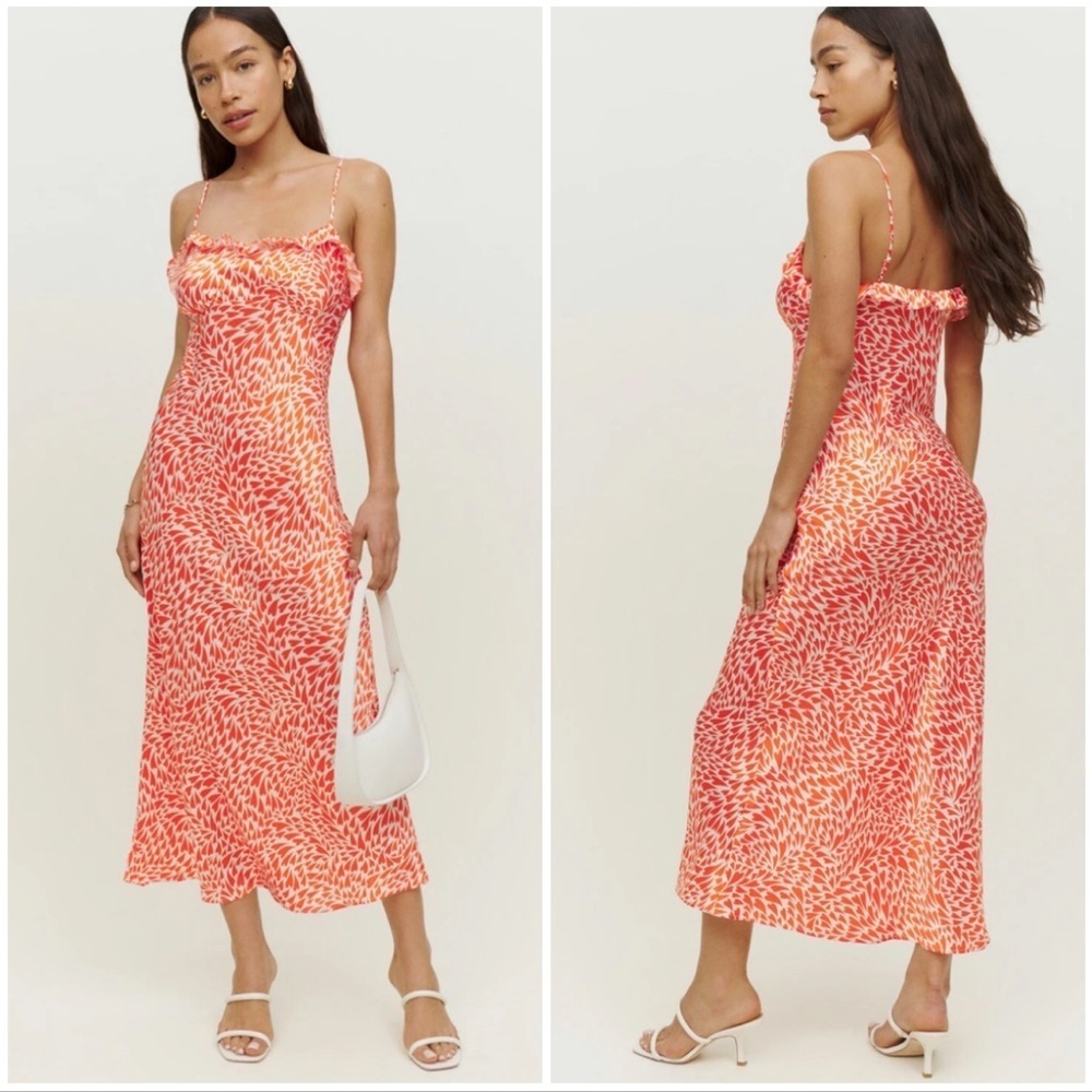 Reformation Aribella Silk Dress Heart Cupid Print Size XS